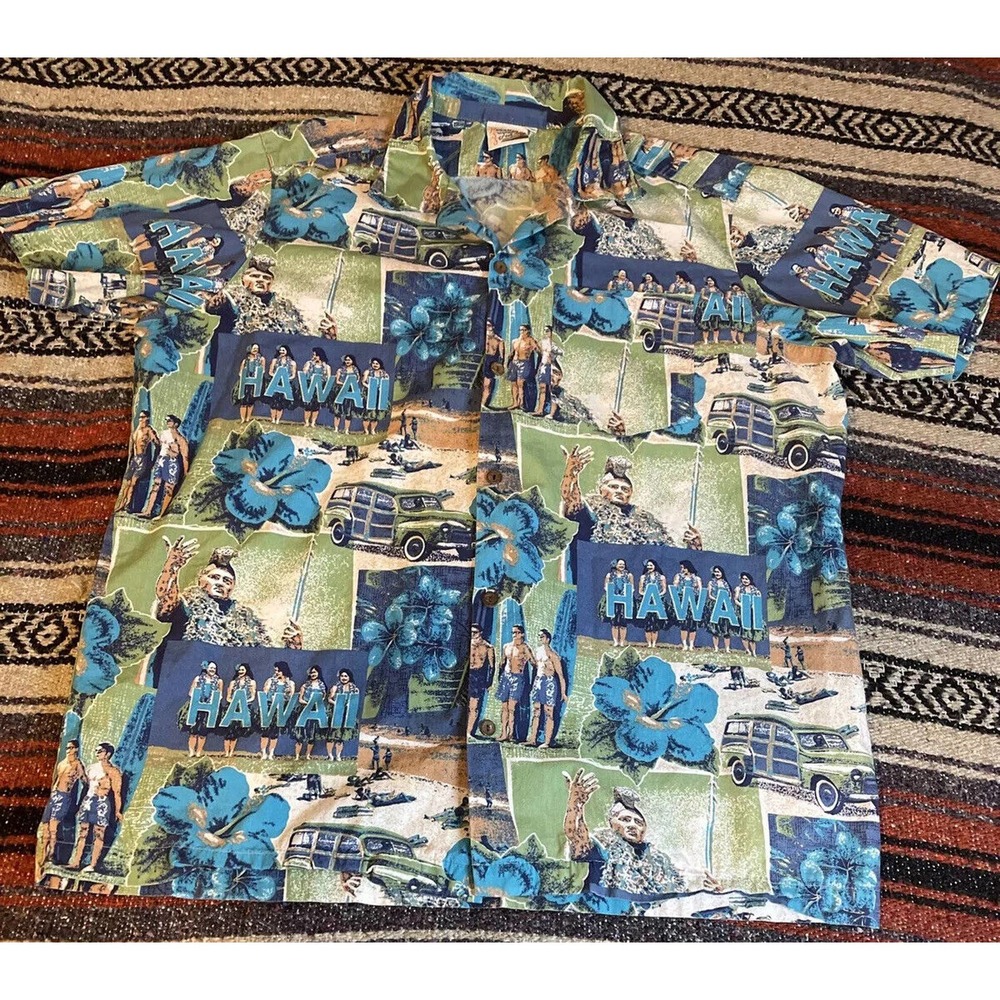 Mens Vintage Hawaiian Sunset Series Aloha Short, Button Down, Sz XL